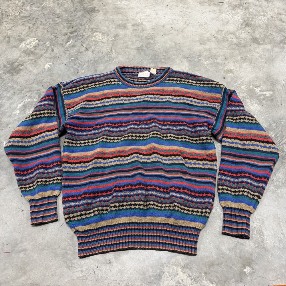 Vintage Cezar Sweater Men's Large Multi-Color Long Sleeve Crew Neck Knit
